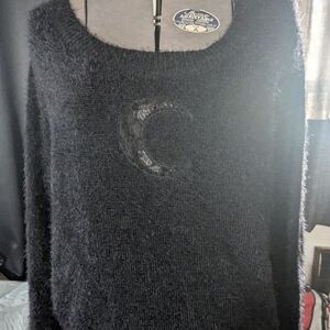 Killstar Black Fuzzy Sweater with Crescent Moon Design